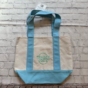 Trader Joe's Blue and Cream Canvas Tote Bag